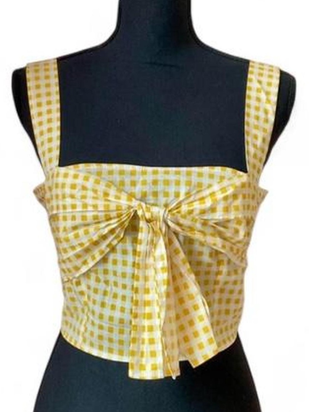 Yellow Gingham Tie-Front Crop Top - Women's